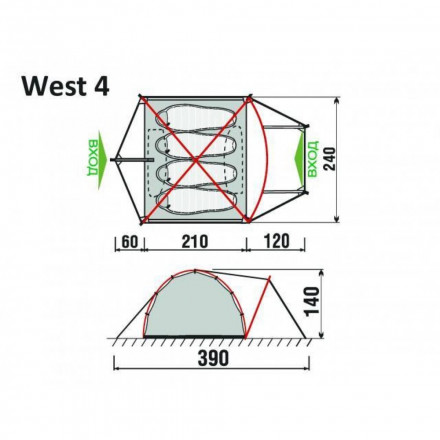 Палатка GreenLand West 4, четырехместная